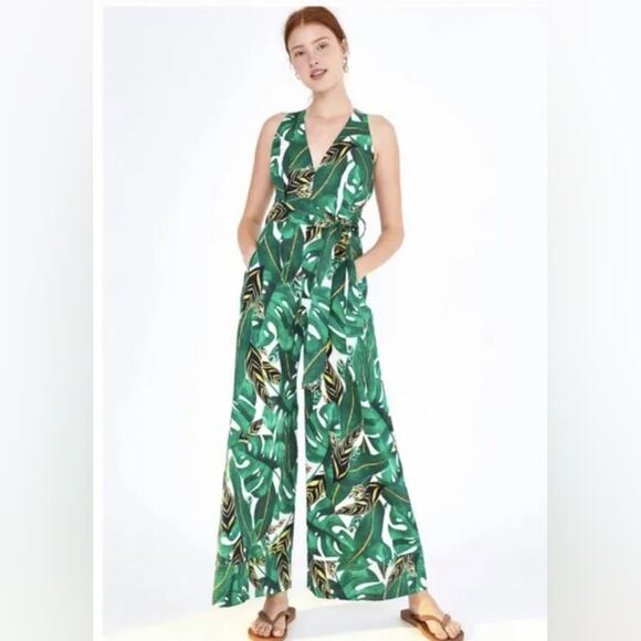 FARM Rio Pants - Farm Rio Amazonia floral green wide leg jumpsuit size medium